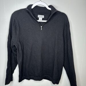 Davis & Squire Mens Sweater Size L Extra Fine Merino Wool 1/4 Zip Pullover Black